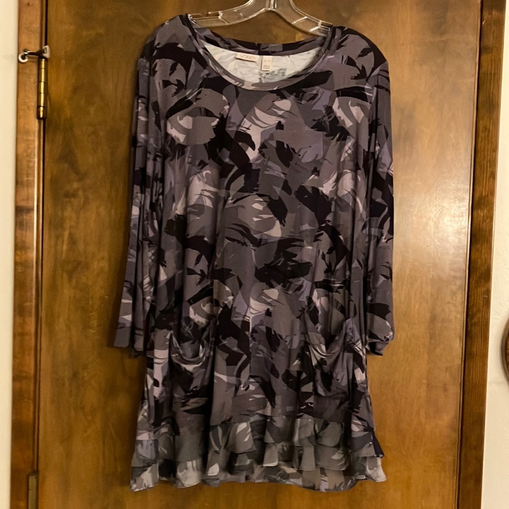 LOGO by Lori Goldstein Tunic New XL Double Row Chiffon Ruffle Hem Two Pockets